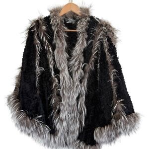 Paula Lishman Beaver Knitted Fur Pelt Shawl Cape In Black